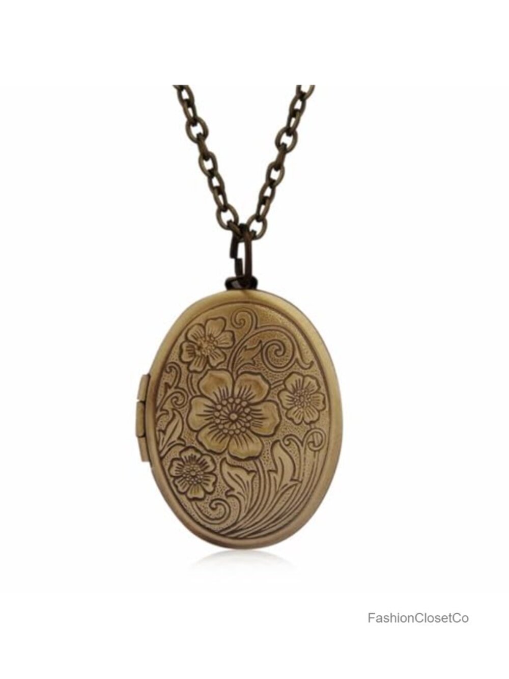 Geometric Photo Locket Necklace Gold Silver Plated Vintage Antiqued Engraved